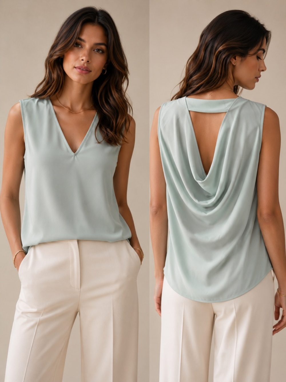 Drape-Back Sleeveless Top — Sage